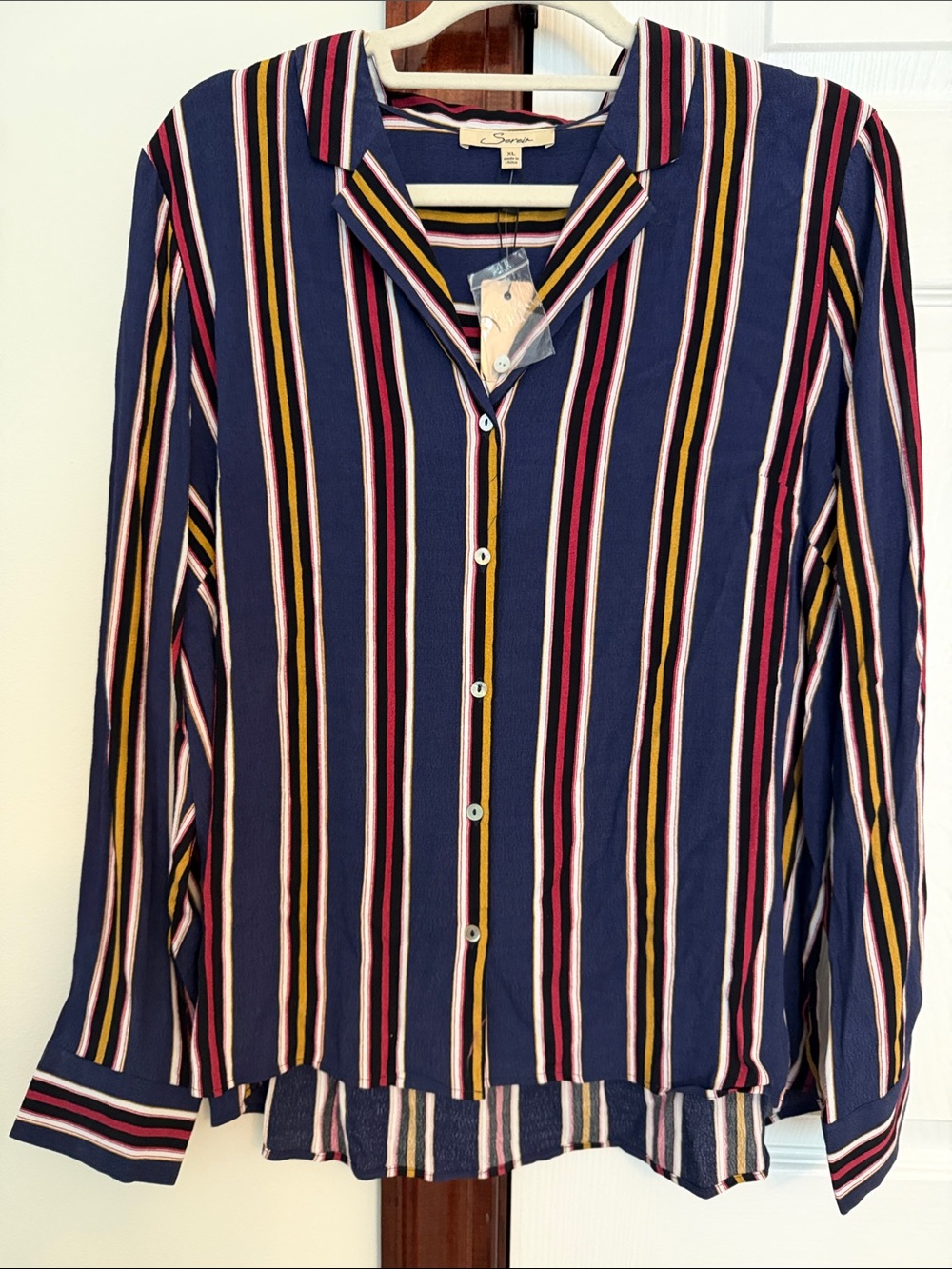 Stylish Navy Stripe Button-Front Shirt - Serena